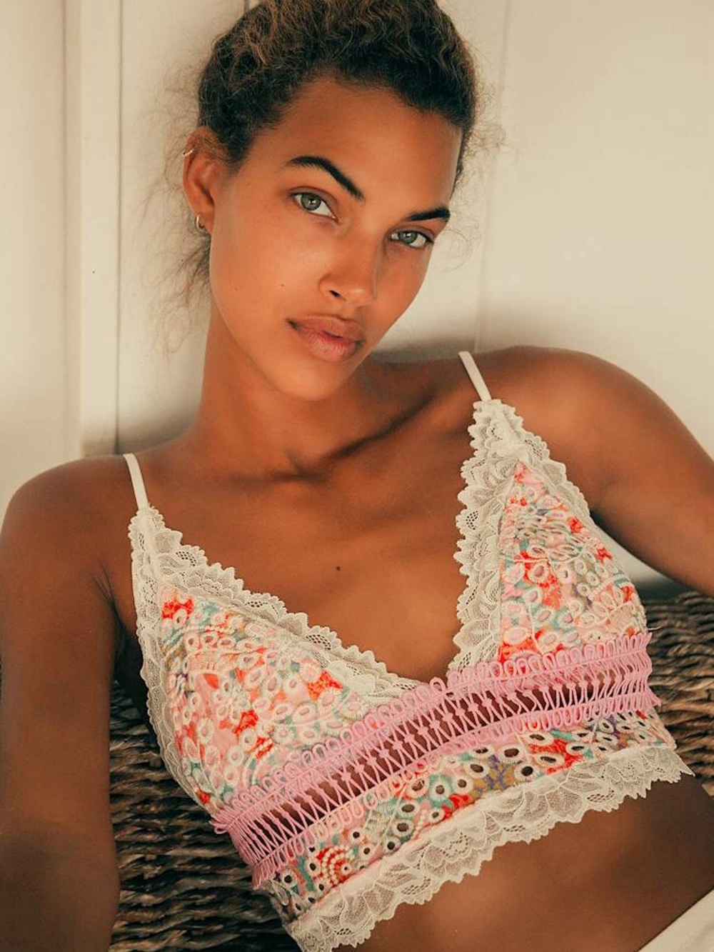 Free people Emma Pink Multi Floral Print Eyelet Lace Bralette